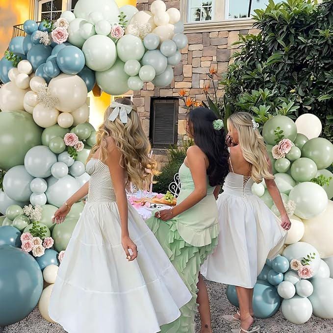 Pastel Balloon Arch Kit: Dusty Blue, Sage Green, Sand White - 124 Pcs