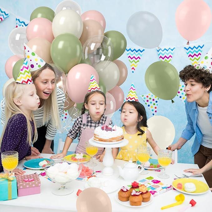 Pink and Sage Green Balloons 50pcs 12inch Olive White Ivory for Baby Shower Party