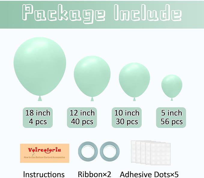 Mint Green Balloons 130pcs Pastel Light Green Mix for Birthday Baby Shower Party