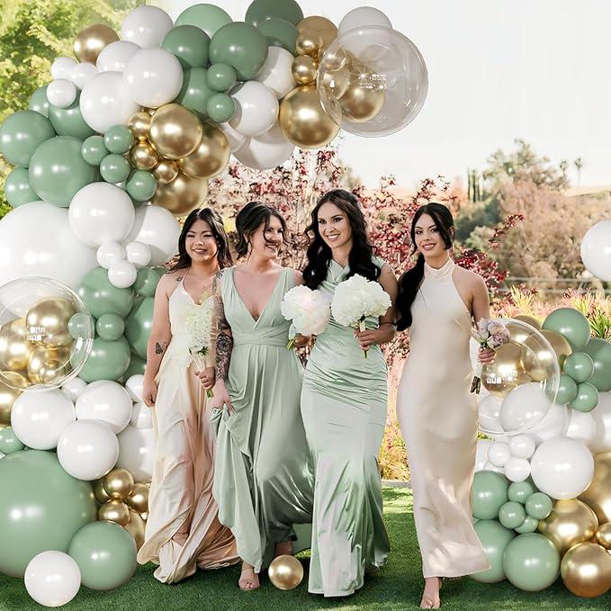 Sage Green Balloon Arch Kit 126pcs White Gold Neutral for Baby Shower Wedding Party