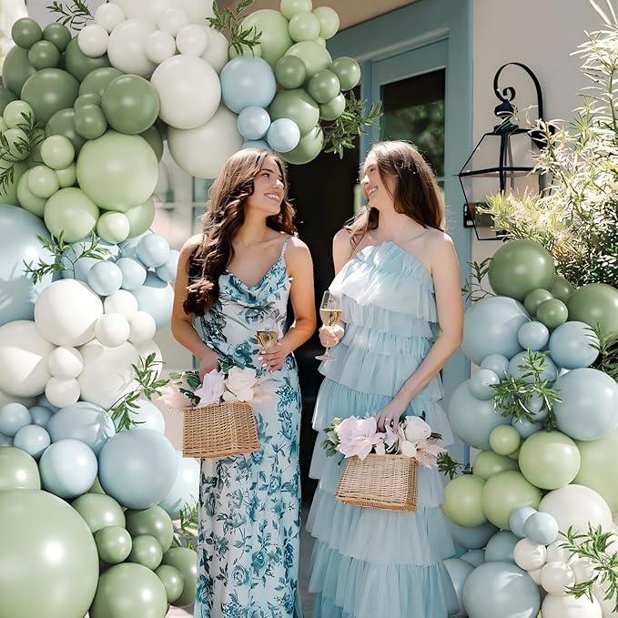 Sage Green Blue Balloon Arch Kit 124pcs Pastel Yellow White for Baby Shower Party
