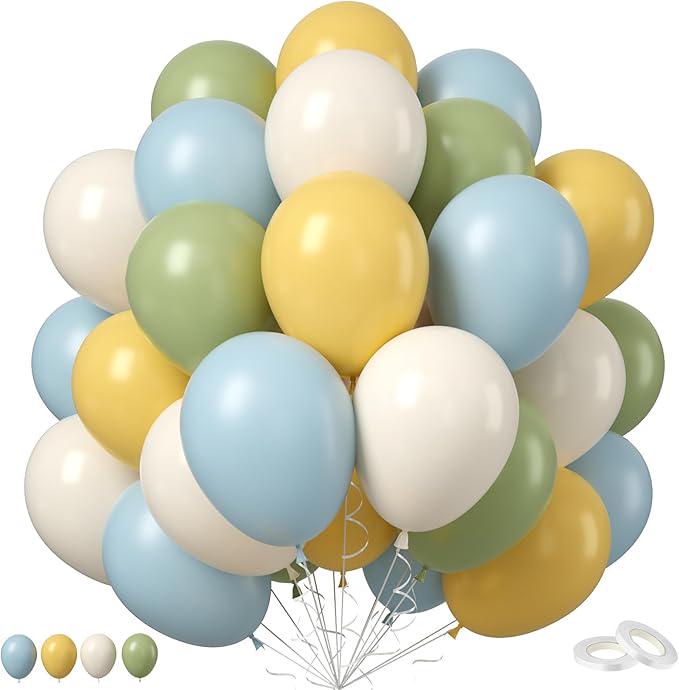Pastel Balloons: Sage Green, Dusty Blue & Lemon Yellow, 50pc Party Set