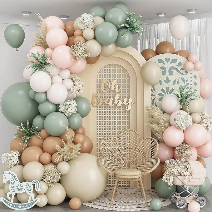 Dusty Green Neutral Balloon Garland Kit Sage Nude Cream Blush for Baby Shower Party