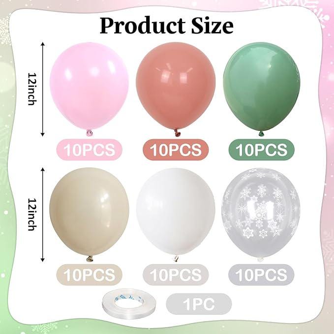Pink and Green Balloons 60pcs 12inch Sage Olive White for Winter Baby Shower Party