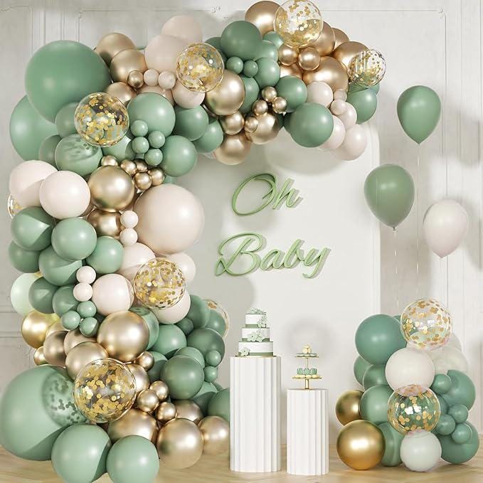 Sage Green Balloon Arch Kit 141pcs Gold Sand White for Baby Shower Wedding Party