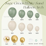 Sage Green Balloon Arch Kit 141pcs Gold Sand White for Baby Shower Wedding Party