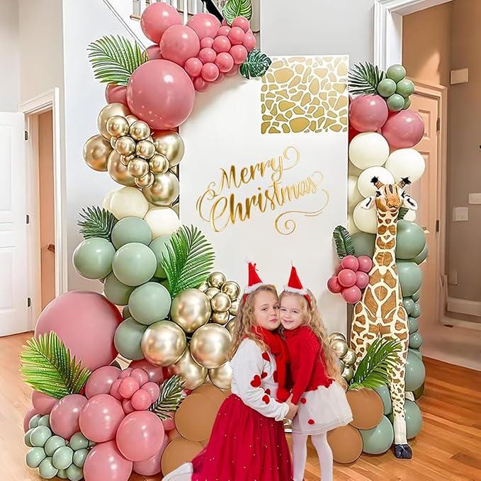 Blush Balloon Arch Kit: Pink, Green, Brown, White - 166 Pcs