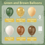 Green and Brown Balloons 60pcs 12inch Sage Nude Gold for Jungle Baby Shower Party