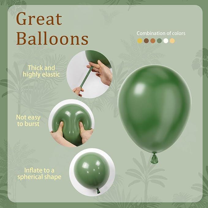 Green and Brown Balloons 60pcs 12inch Sage Nude Gold for Jungle Baby Shower Party