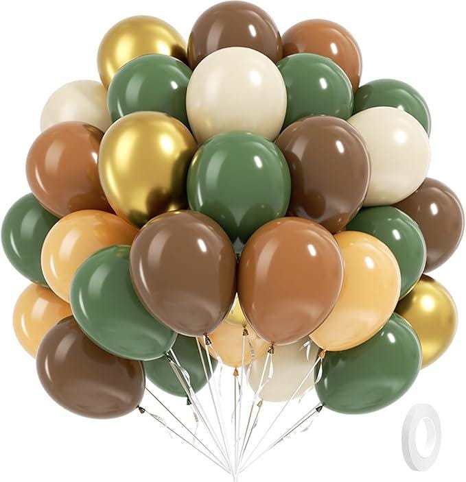 Green and Brown Balloons 60pcs 12inch Sage Nude Gold for Jungle Baby Shower Party
