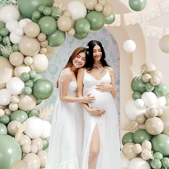 Sage Green Balloon Garland Kit: Sand White Baby Shower Decor