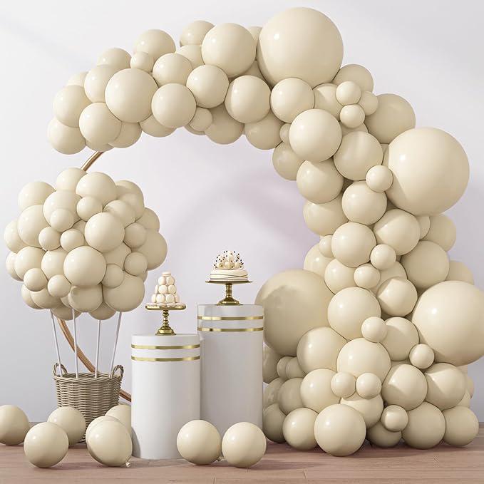 Sand White Balloon Garland Kit 129pcs Cream Beige Latex for Baby Shower Party