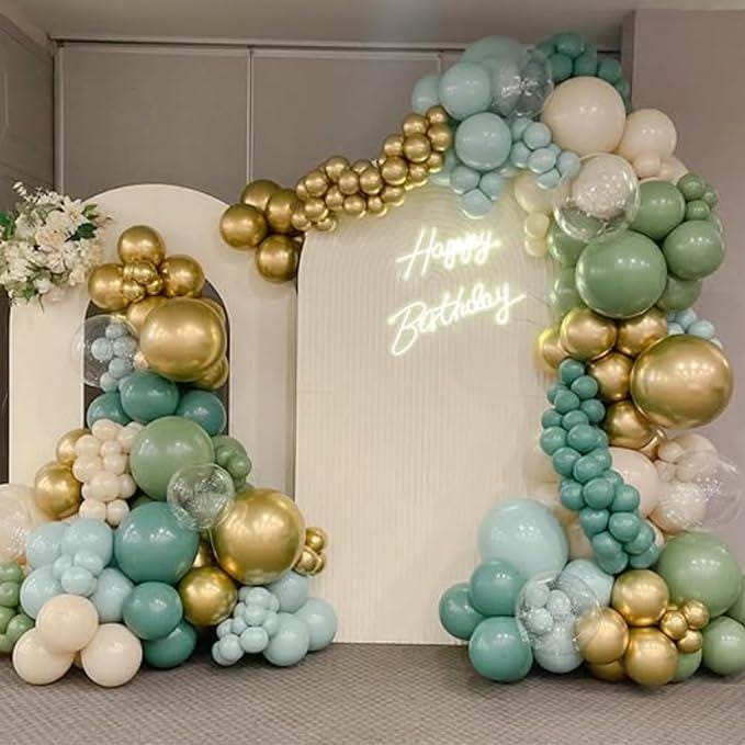 Sage Green Blue Balloons 60pcs 12inch Dusty White Gold for Baby Shower Party