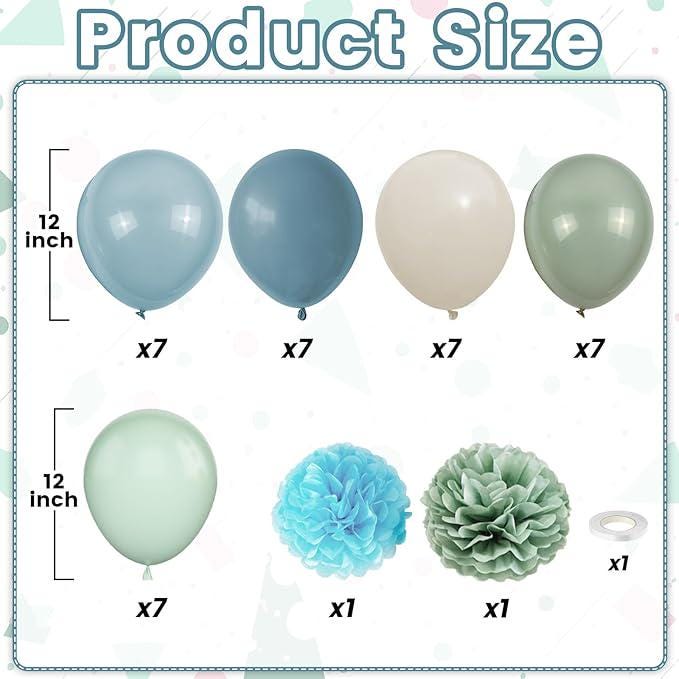 Dusty Green Blue Balloons 12inch Pastel White Sand Beige for Baby Shower Party