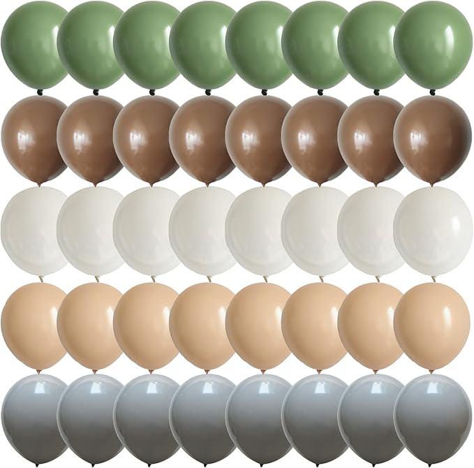 Sage Green Brown Nude Balloons 50pcs 10inch White Gray for Baby Shower Party