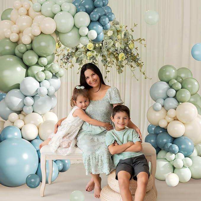 Dusty Blue & Sage Green Balloon Arch Kit, 124 Pcs