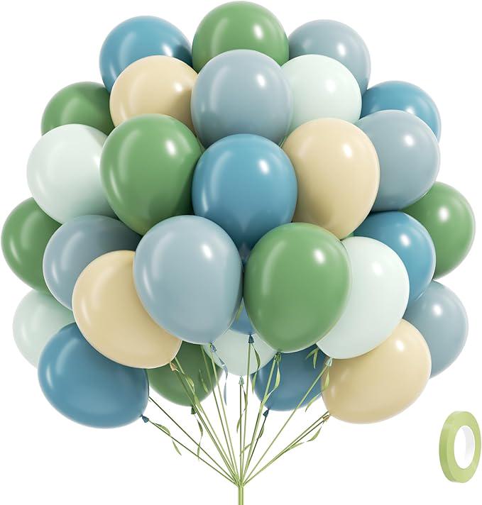 Blue and Green Balloon Set 60 Pcs for Baby Shower Bridal and Birthday Decor