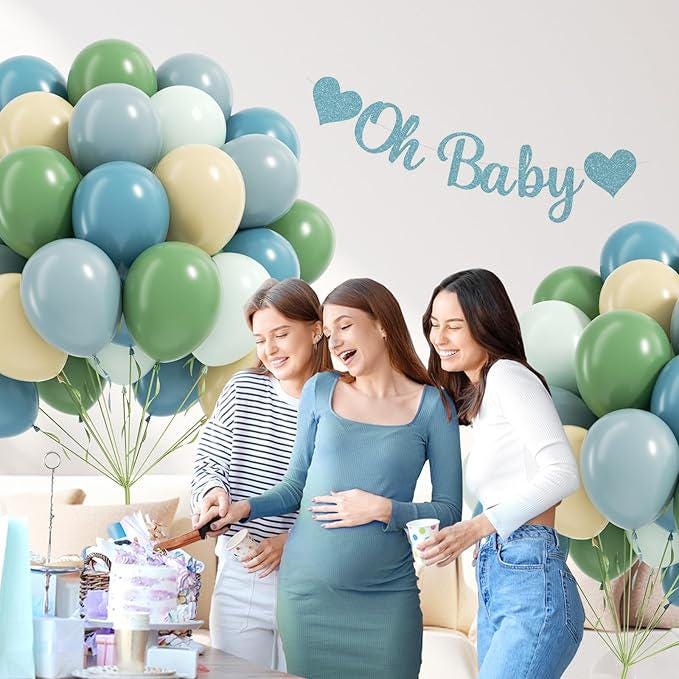 Blue and Green Balloon Set 60 Pcs for Baby Shower Bridal and Birthday Decor