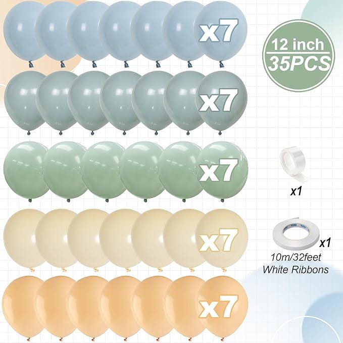 Sage Green Dusty Blue Balloon Set for Boho Baby Shower Wedding and Party Decor