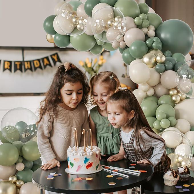 Sage Green Balloon Arch Kit: Gold & White Party Decor (132 Pcs)