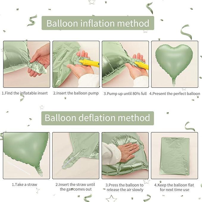 Sage Green & Cream Heart Balloons: Baby Shower, Wedding Decor - 10 Pcs