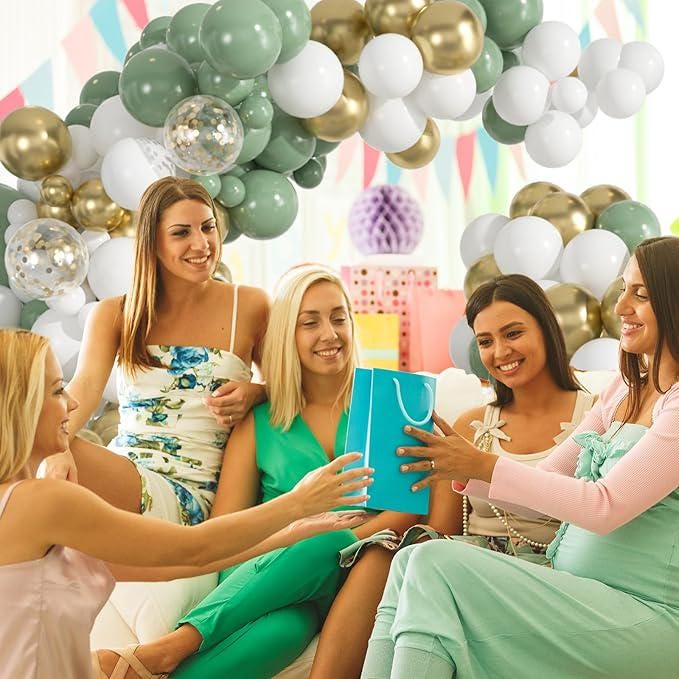 Sage Green & Gold Balloon Arch Kit: 133 Pcs Wedding, Baby Shower Decor