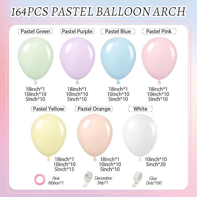 164pcs Pastel Balloon Garland for Easter, Baby Shower, Birthday Party Decor