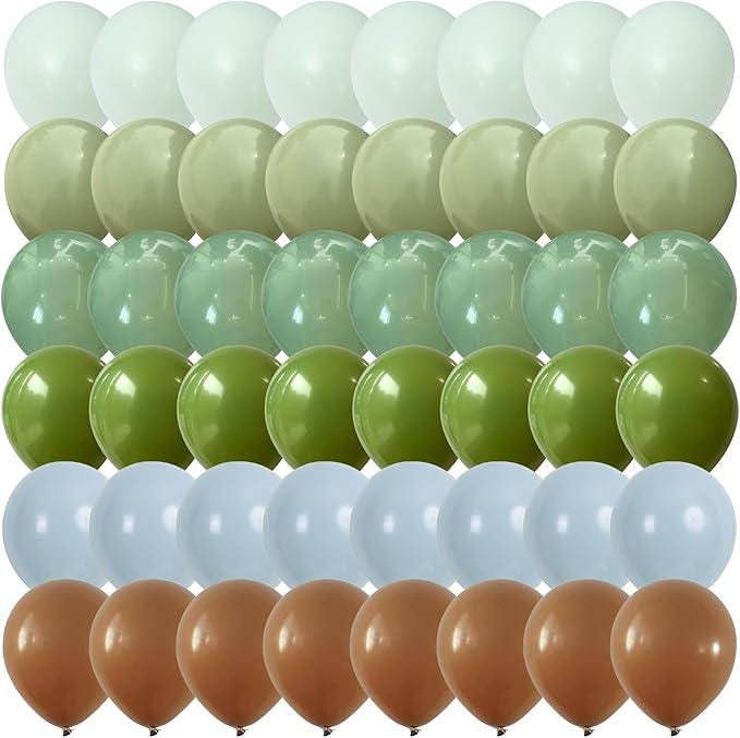 12 Inch Blue Green Brown Balloons for Dinosaur, Woodland, Jungle Birthday Decor