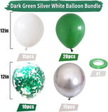 60pcs Green White Silver Confetti 12" Balloons for Kids Birthday Party Decor