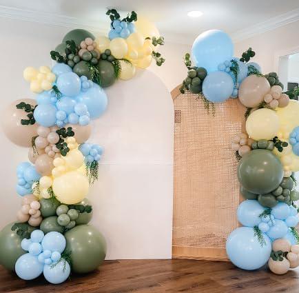 Boho Green Blue Yellow Balloon Garland Arch Kit for Baby Shower Birthday Party