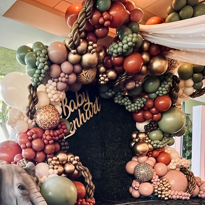 12" Sage Green Pink Brown Balloons for Wild One Safari Jungle Birthday Decor