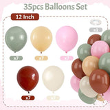 12" Sage Green Pink Brown Balloons for Wild One Safari Jungle Birthday Decor