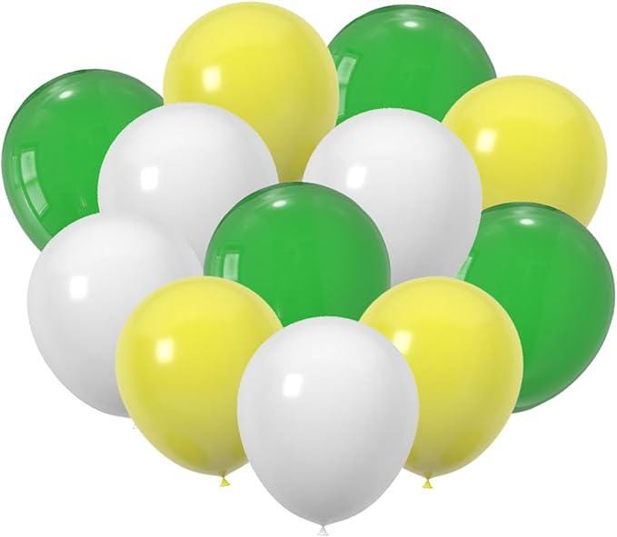 100pcs 12" Green White Yellow Balloons for Spring, Birthday, Wedding Decorations