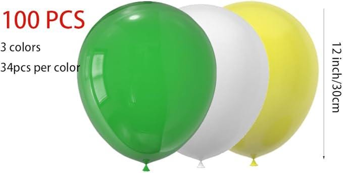100pcs 12" Green White Yellow Balloons for Spring, Birthday, Wedding Decorations