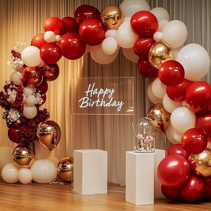 Ruby Red Balloon Arch Kit: Latex Party Decorations (129 Pcs)