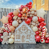 Gingerbread Christmas Balloon Arch Kit Red Brown White Balloons with Star and Candy Cane