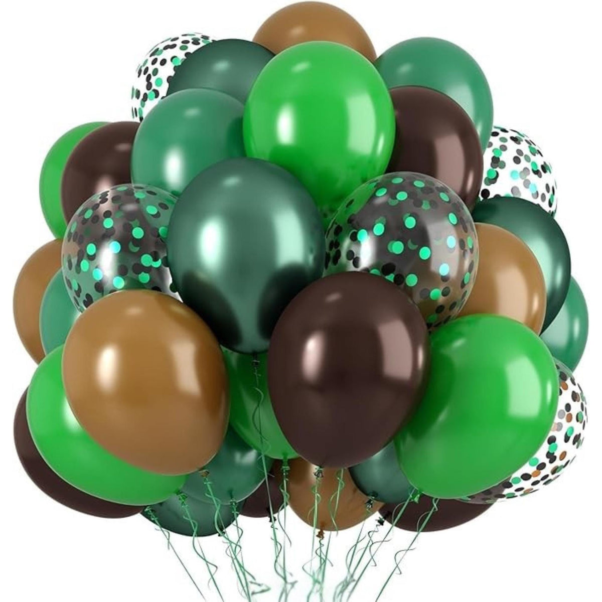Brown and Green Balloon Set: Coffee, Emerald, Confetti Balloons
