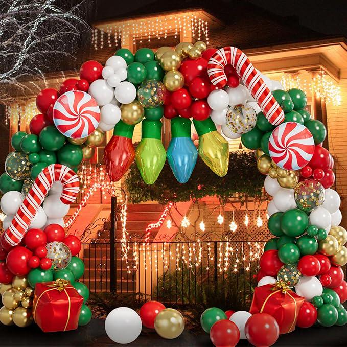 Christmas Balloon Arch Kit: Candy Cane, Light Bulb Garland
