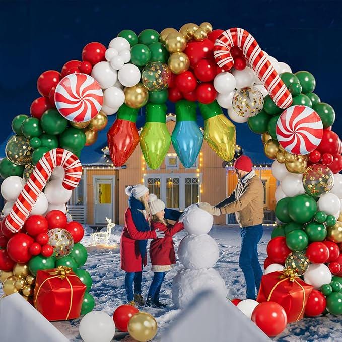 Christmas Balloon Arch Kit: Candy Cane, Light Bulb Garland
