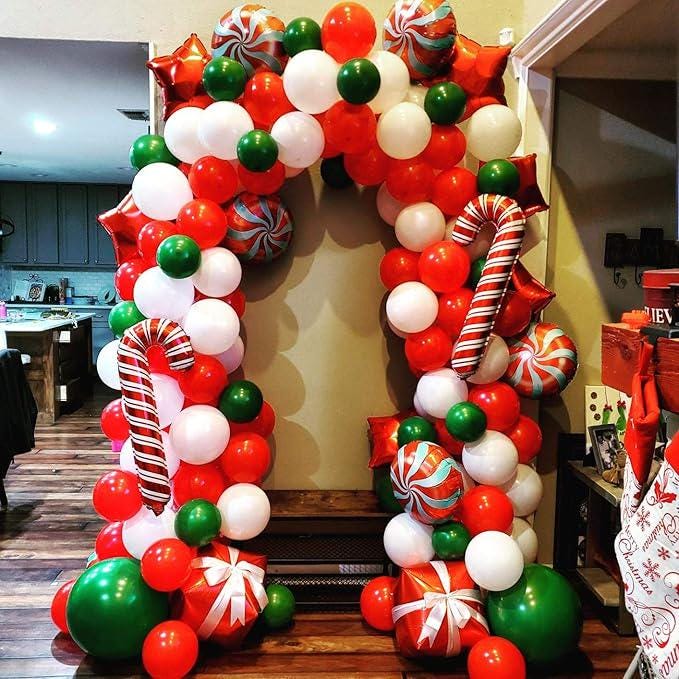 Christmas Balloon Arch Kit: Red, White, Candy Cane & Star Garland