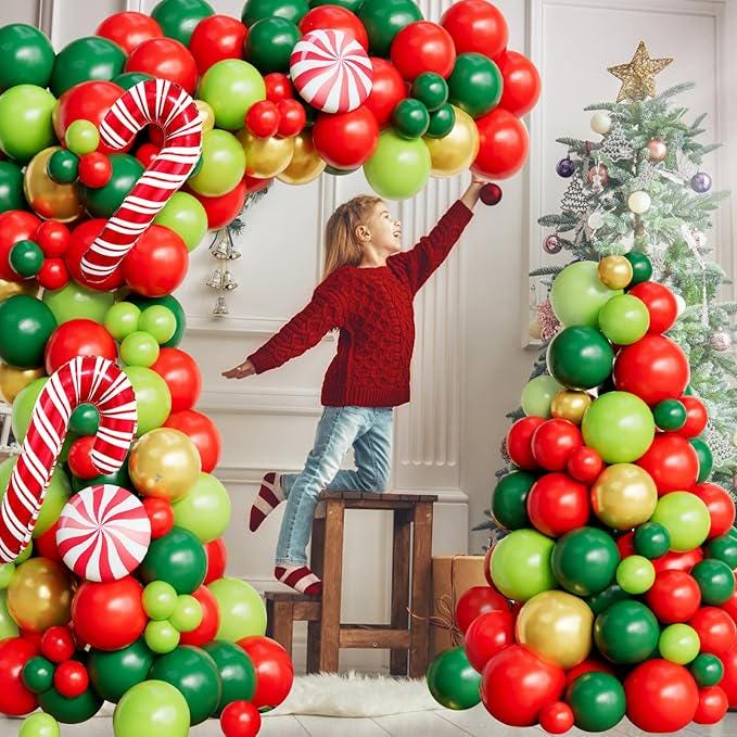 Christmas Balloon Arch Kit: Candy Cane & Star Garland (120 Piece)
