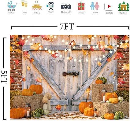 7x5FT Fall Thanksgiving Backdrop Pumpkin Harvest Barn Maple Leaves Photo Background