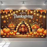 Happy Thanksgiving Backdrop Pumpkin Turkey Maple Leaves Fall Party Decorations