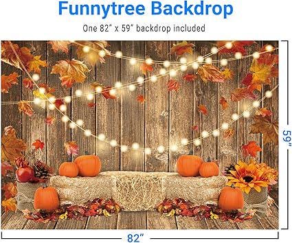 7x5FT Fall Pumpkin Backdrop Thanksgiving Harvest Wooden Sunflower Party Decor