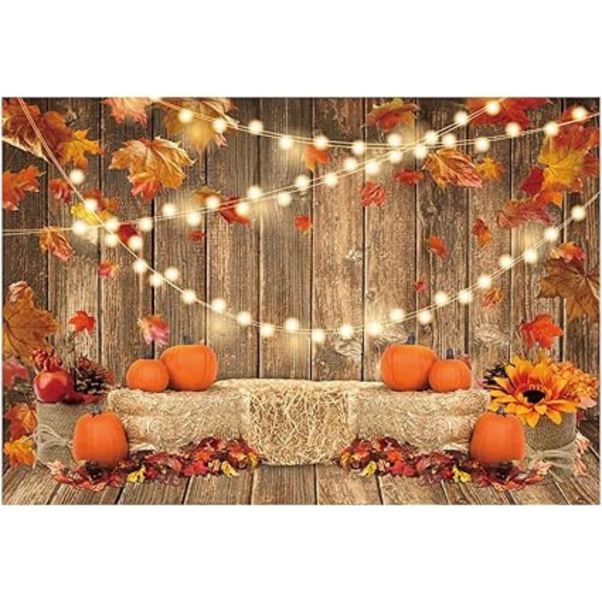 7x5FT Fall Pumpkin Backdrop Thanksgiving Harvest Wooden Sunflower Party Decor