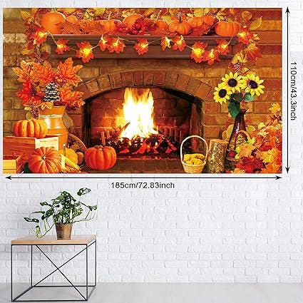Thanksgiving Fireplace Backdrop Fall Pumpkin Maple Leaf Sunflower Party Decor