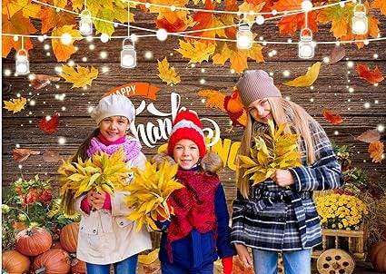 7x5FT Thanksgiving Backdrop Fall Harvest Pumpkin Scarecrow Wooden Party Decor