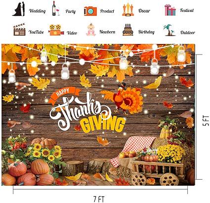 7x5FT Thanksgiving Backdrop Fall Harvest Pumpkin Scarecrow Wooden Party Decor