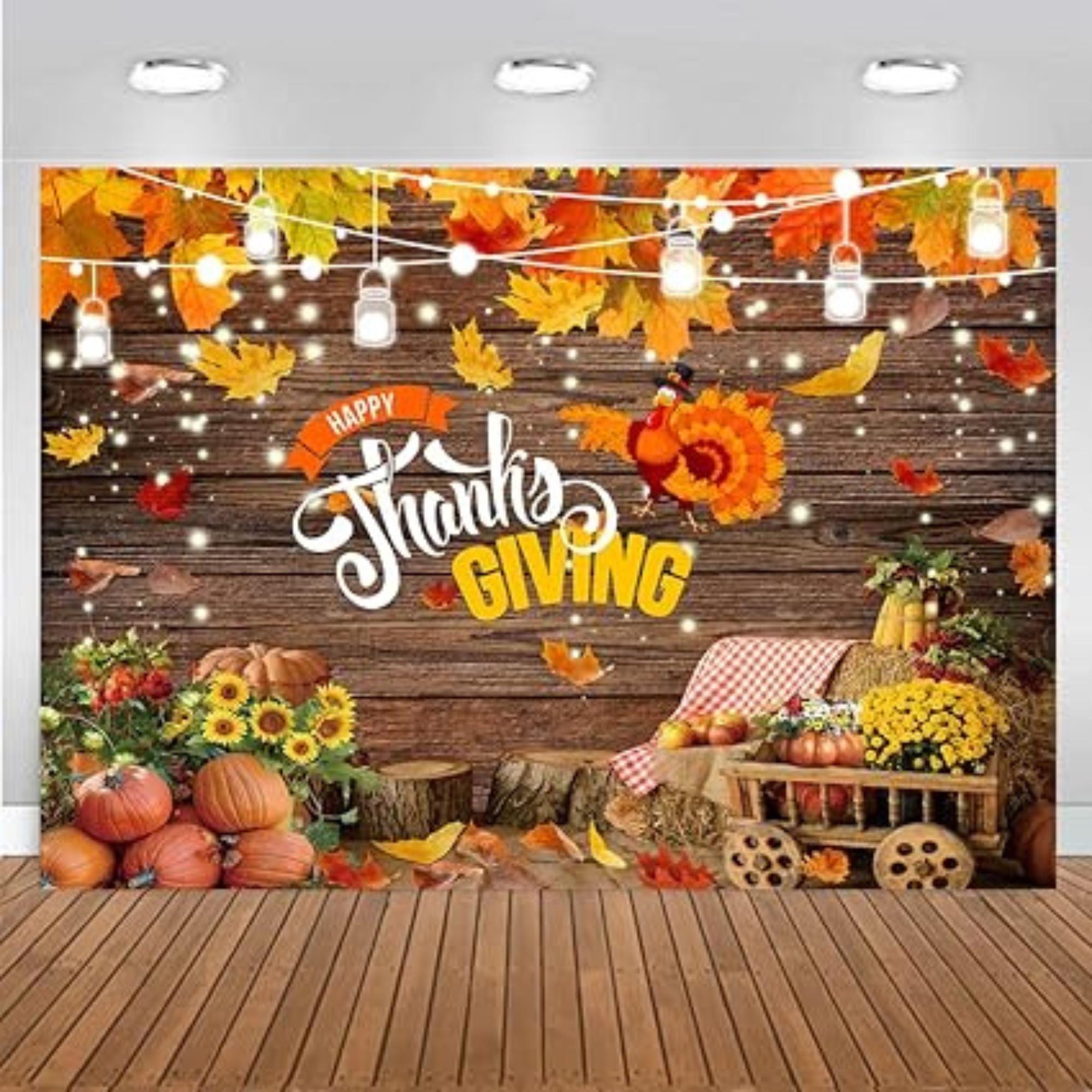 7x5FT Thanksgiving Backdrop Fall Harvest Pumpkin Scarecrow Wooden Party Decor