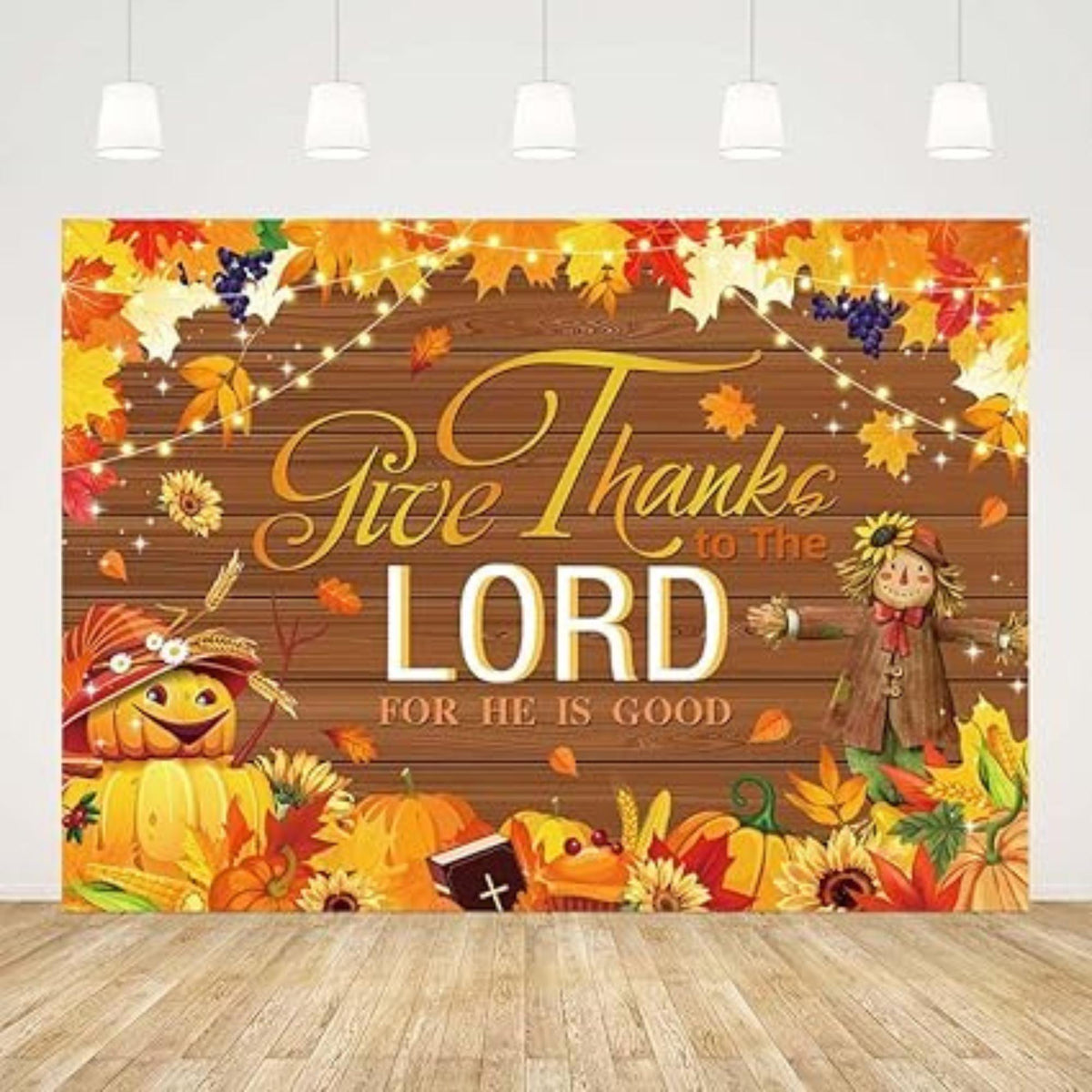 Give Thanks to The Lord Backdrop Autumn Harvest Thanksgiving Photo Background
